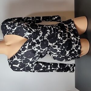 Talbots Black & White Faux wrap Top ~V-neck